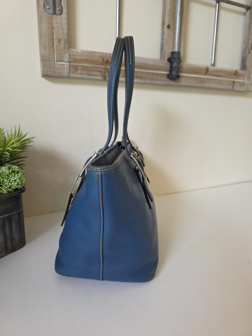 Vintage Coach Legacy Market Tote Cobalt Blue Glove Tanned Leather Shoulder Bag - Picture 7 of 14
